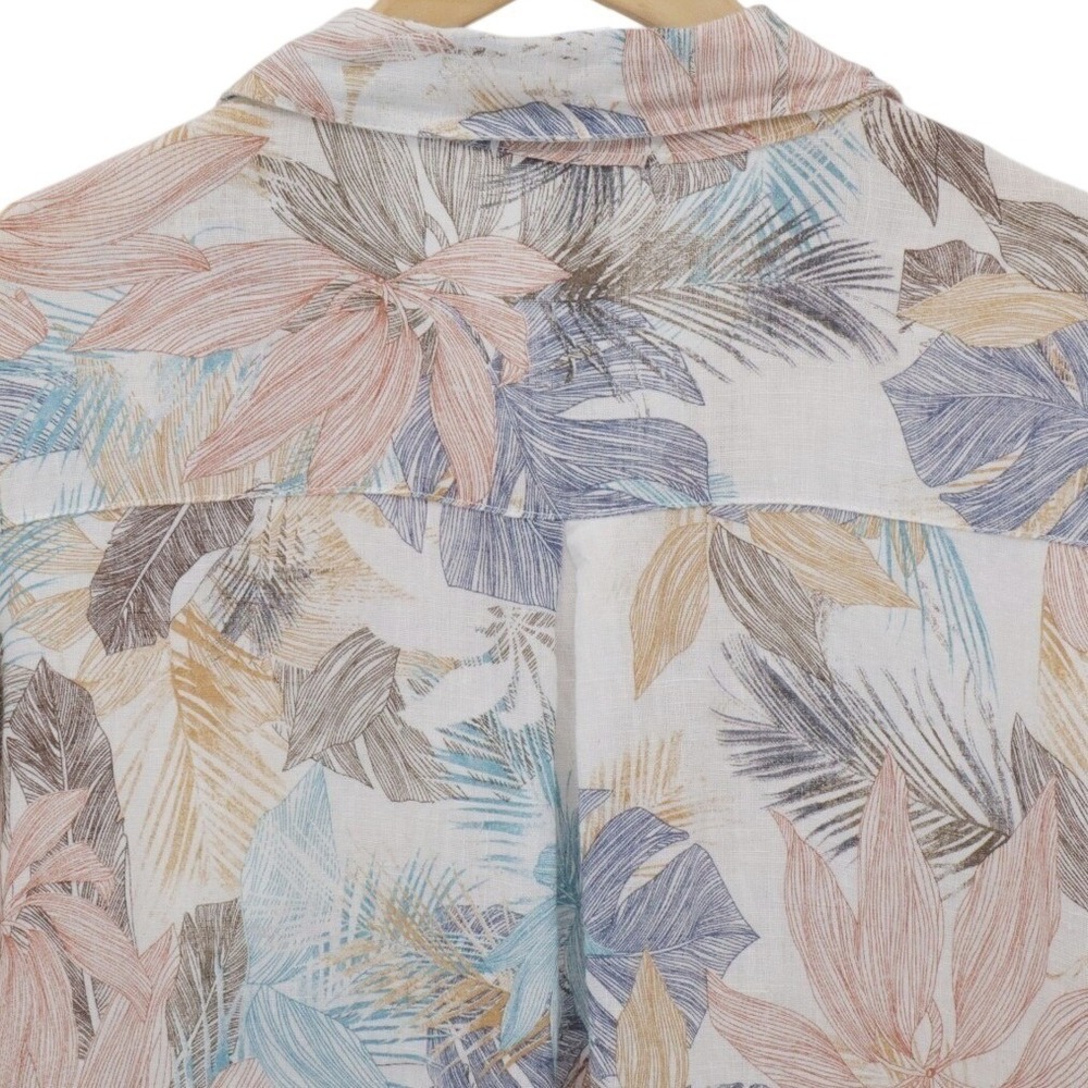 Rosemarine Linen Floral Shirt Dress Button Front Roll Tab Italy Size M - Picture 7 of 11